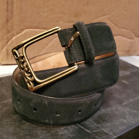 tba Accessories - Sz 32 Black Suede Belt with Gold Buckle